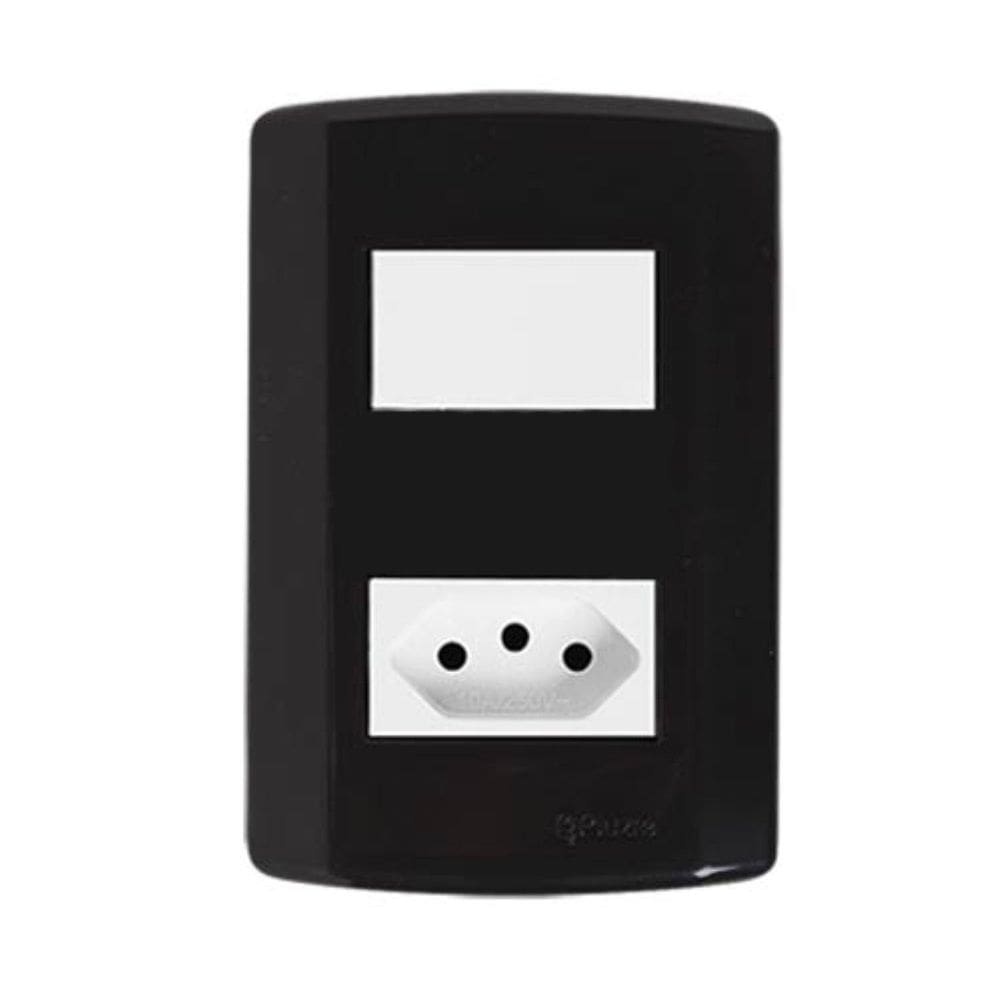 Interruptor de 1 Tecla Simples e Tomada 2p+t 20A , Modular, com Placa 4x2 e Suporte Preto/Branco