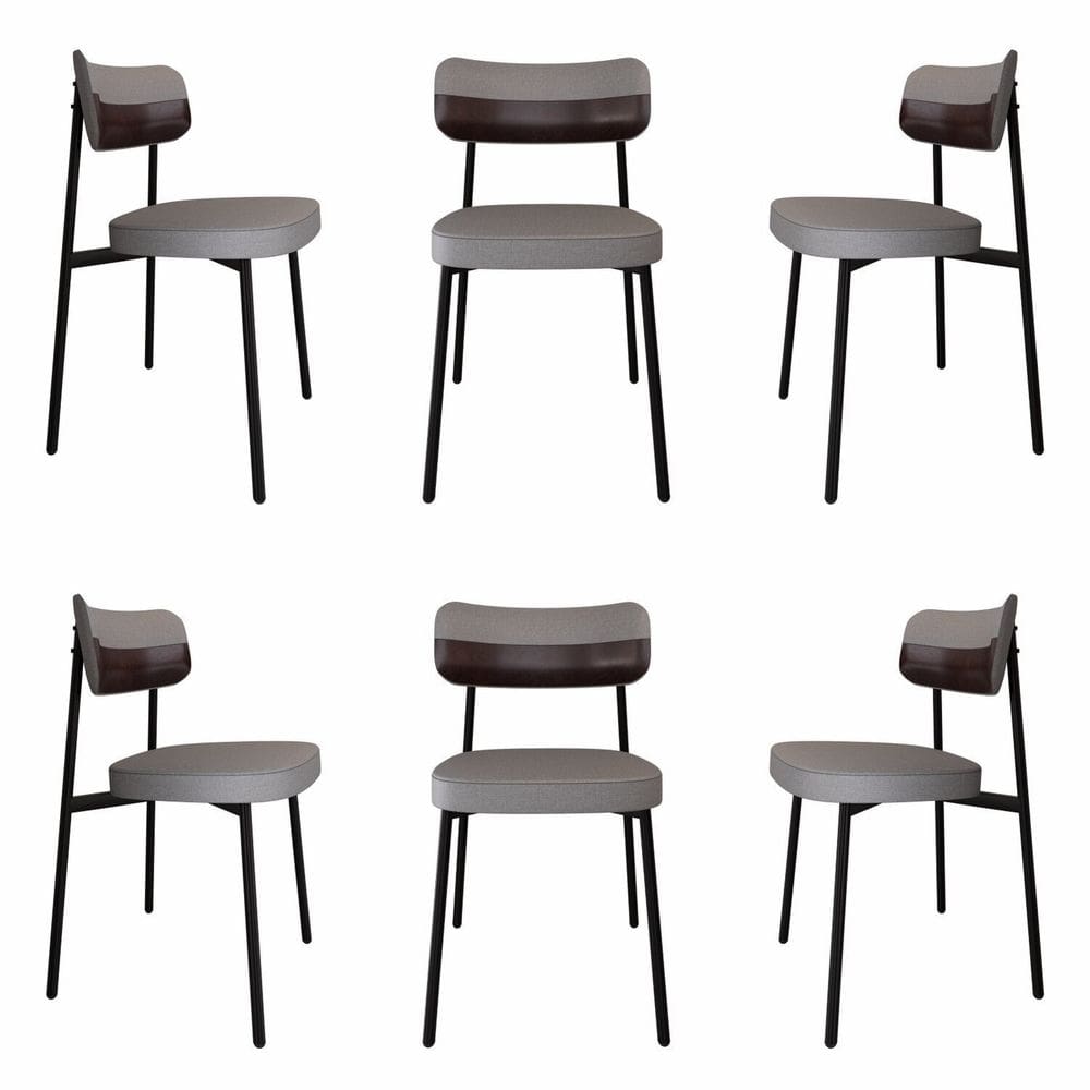 Cadeira Fixa com 4 Pés 50 X 44,7 X 83,8 Cm com 6 Unidades Alloa Corriente Cinza Claro/Café/Preto