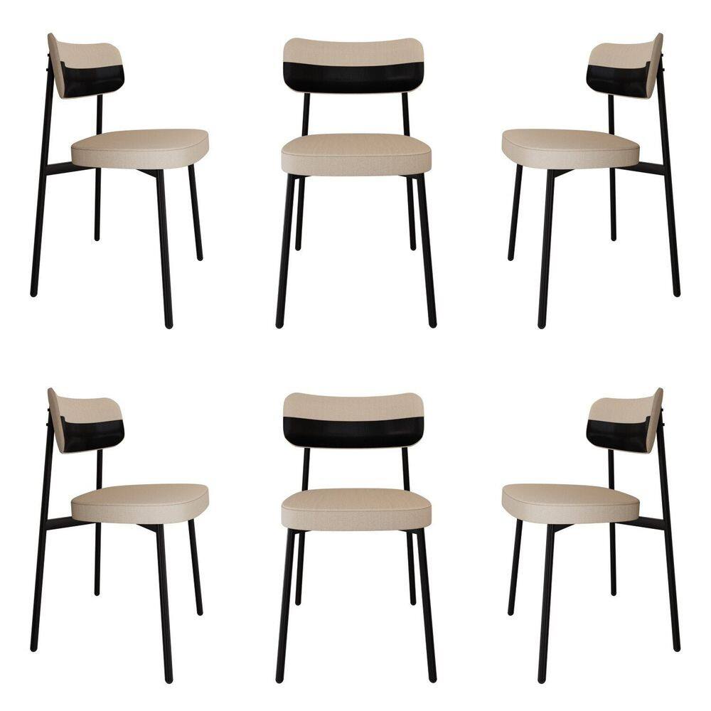 Cadeira Fixa com 4 Pés 50 X 44,7 X 83,8 Cm com 6 Unidades Alloa Areia/Preto/Preto Epoxi