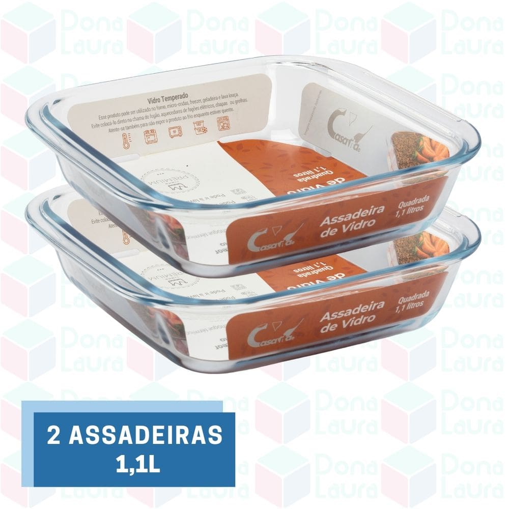 2 Forma de Vidro 1,1L Quadrada Sobremesa Servir Pequena Mesa