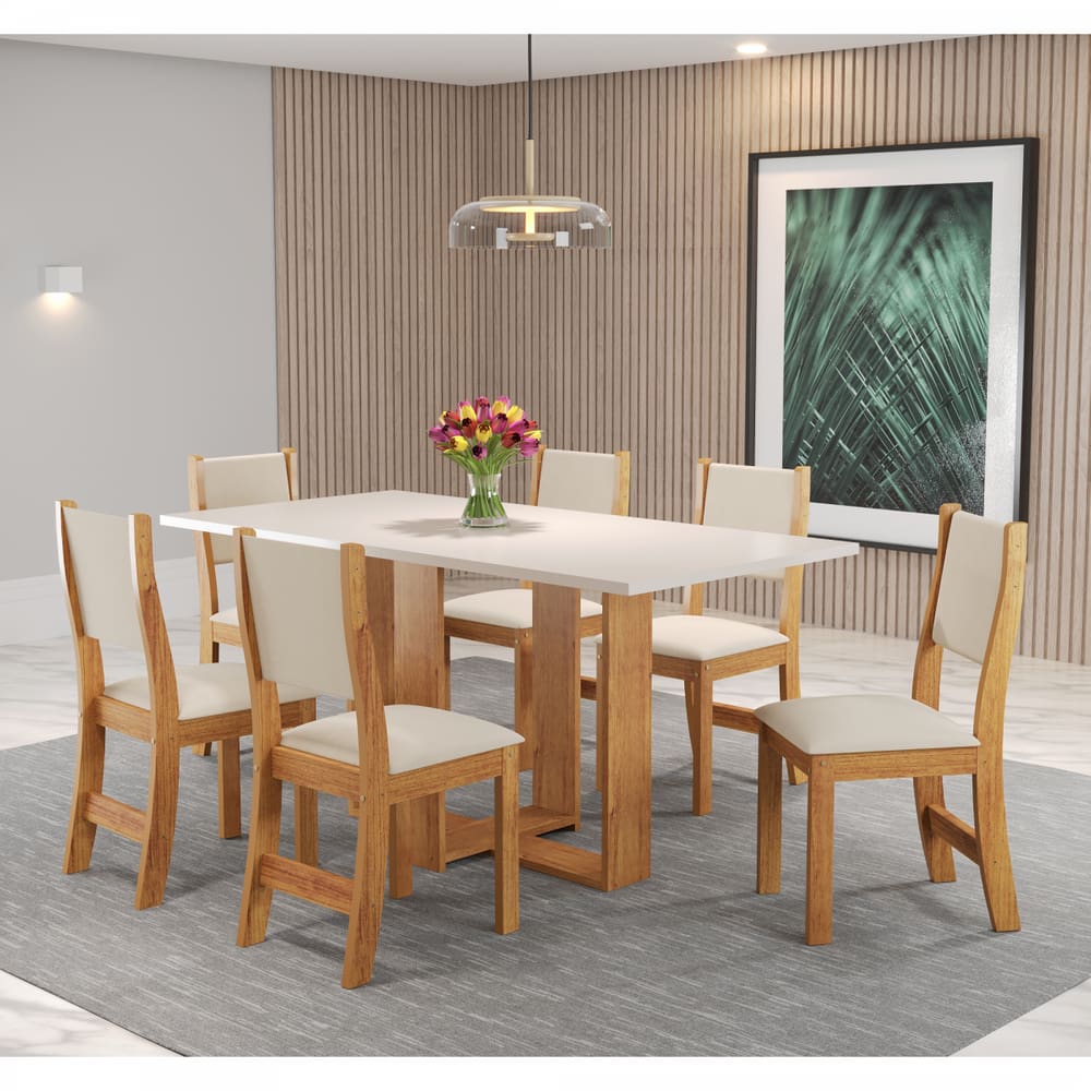 Mesa de Jantar Retangular Enemy Com 6 Cadeiras Sol Cobre/Blonde/Bege - Casa Giulia