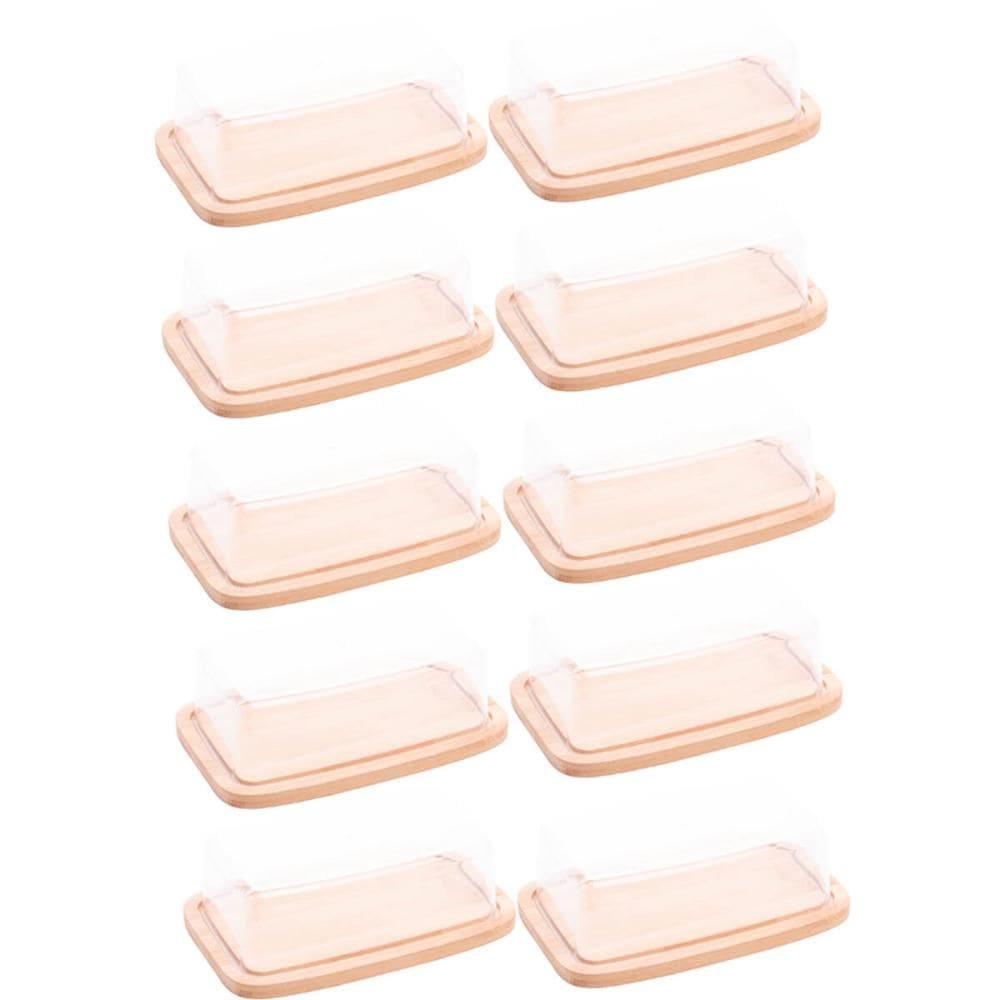 10 Manteigueiras Bambu Tampa Plástica Lyor 19x12,5x6cm Restaurante Porta Queijos Mesa Posta