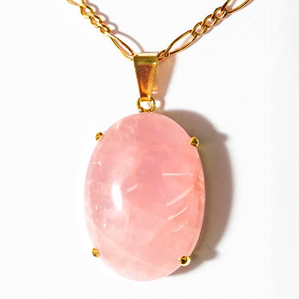 Colar Extra Cabochao Pedra Quartzo Rosa Garra Prateado