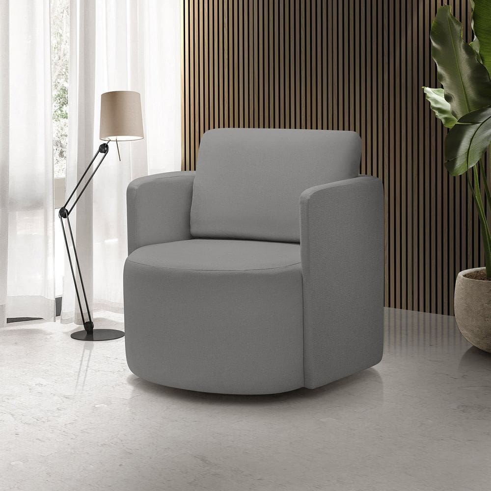 Poltrona para Sala de Estar Dakota Decorativa Cinza Escuro Pés Giratório Bege