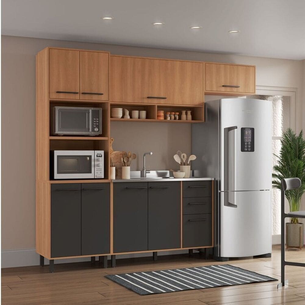 Cozinha Modulada Havana 04 Peças com 09 Portas e 02 Gavetas Rovere/Grafite