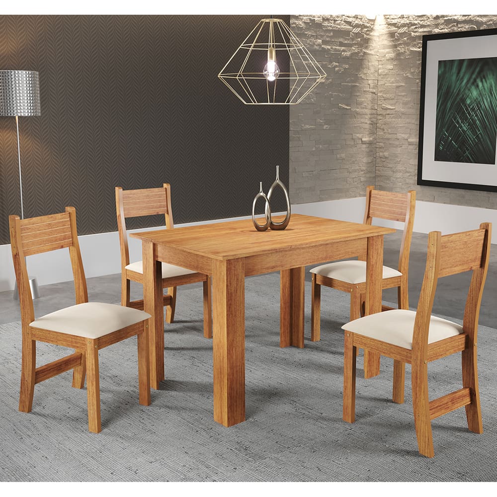 Mesa de Jantar Retangular Prates Com 4 Cadeiras Brisa Cobre/Bege - Casa Giulia