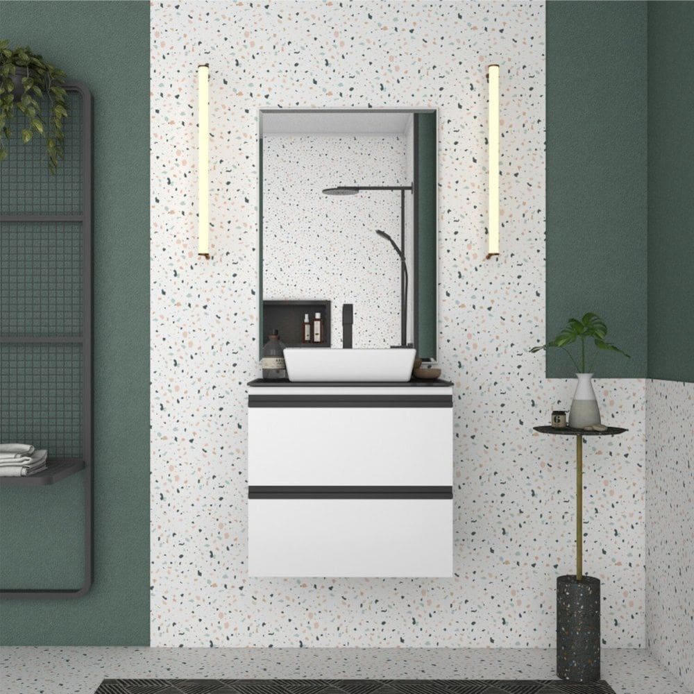 Gabinete para Banheiro em Aço Gaia com Tampo de Vidro Branco