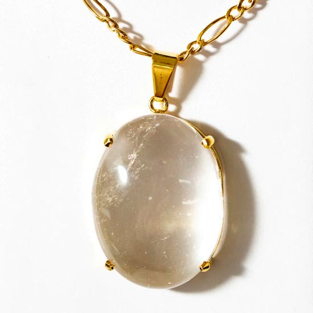 Colar Extra Cabochão Pedra Quartzo Cristal Garra Prateado