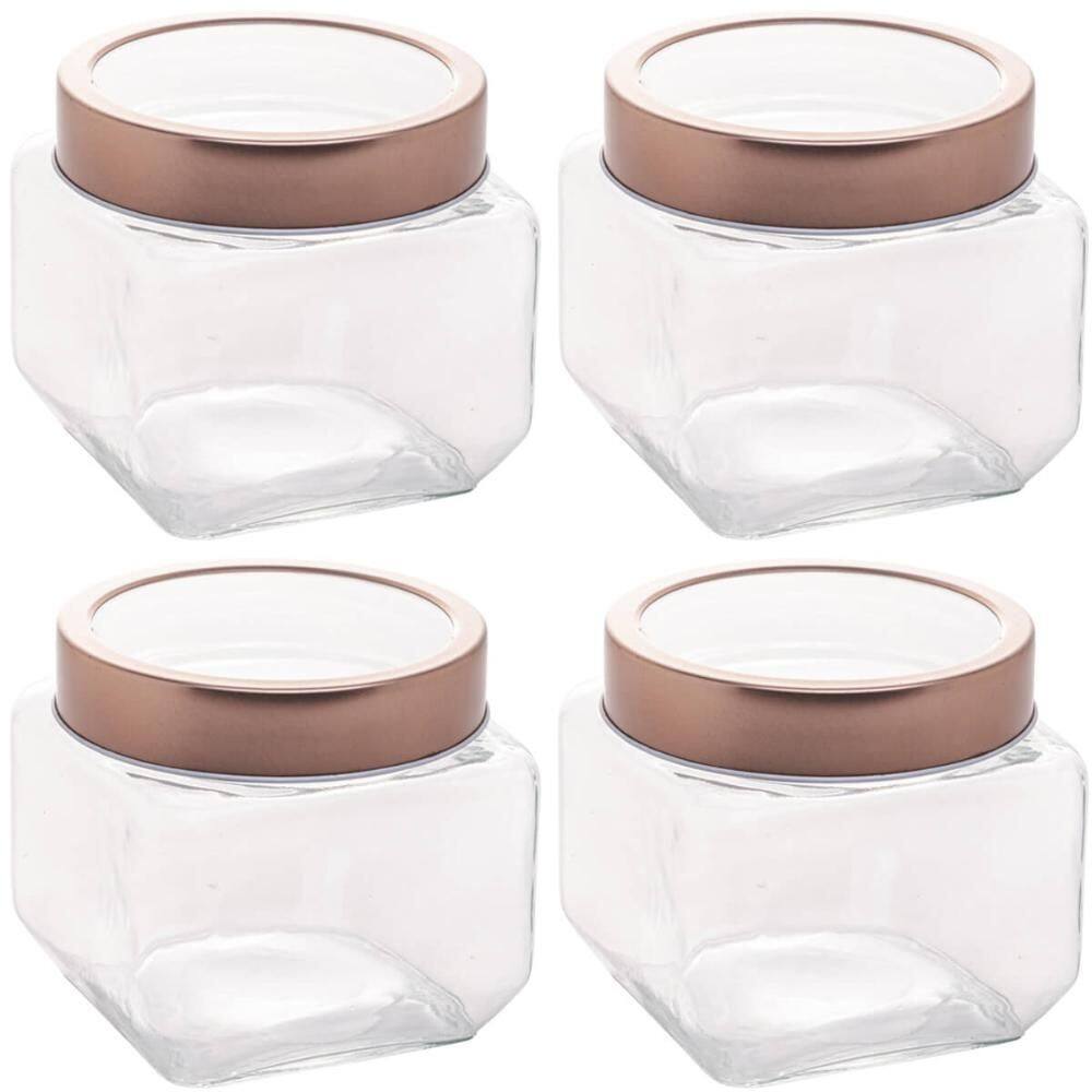 Conjunto de Potes de Vidro Lyor Gastro 800ml 4 Porta Mantimento com Tampa Metal Rose Gold