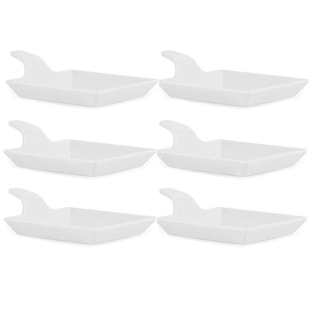 Kit 6 Travessas para Degustação Melamina com Alça Branca 12x9cm Entradas Sobremesa