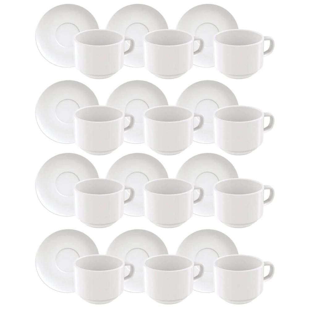Jogo 12 Xícaras com Pires em Porcelana 240ml Paola Tramontina Branco Chá Café