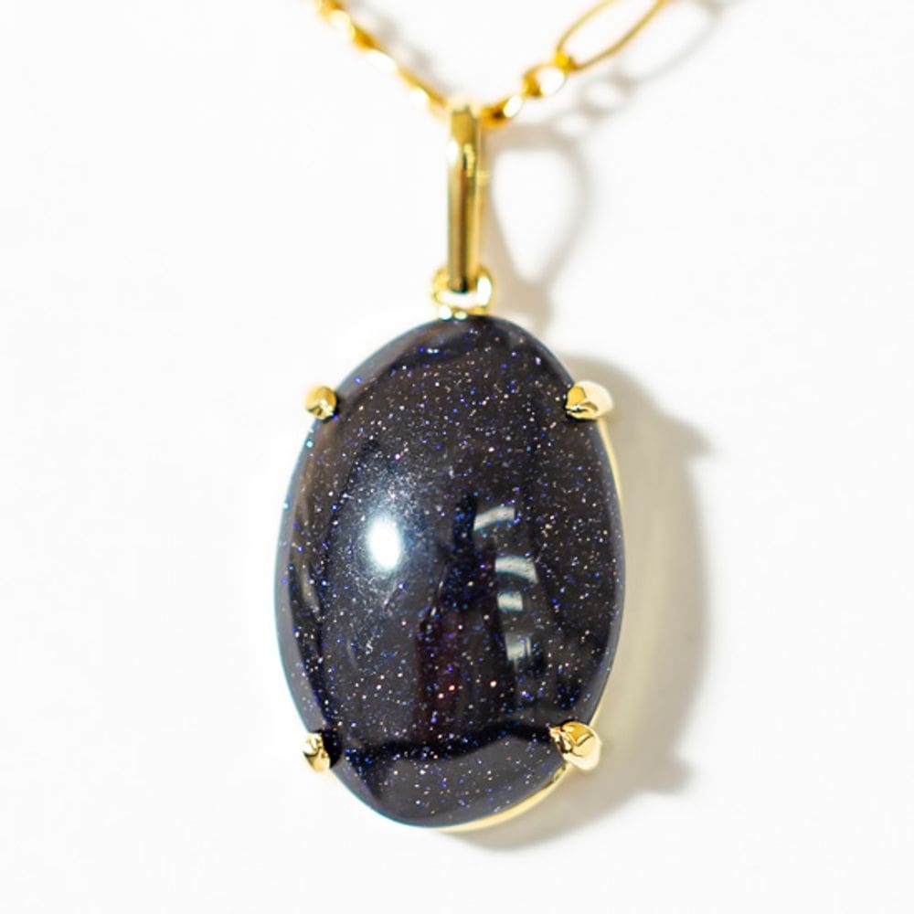Colar Extra Cabochão Pedra Estrela Azul Garra Prateado