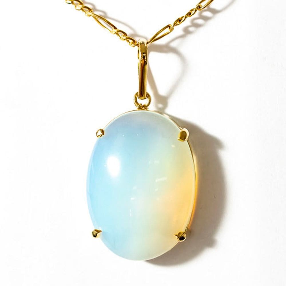 Colar Cabochão Pedra da Lua Opalina Montagem Garra Prateado