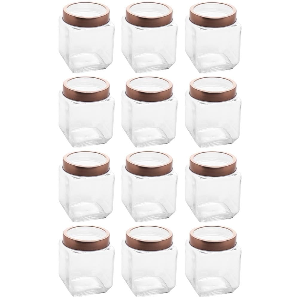 Kit 12 Potes de Vidro 1,2L Quadrado com Tampa Metal Mantimentos Rosé Gold Gran Gastro Lyor