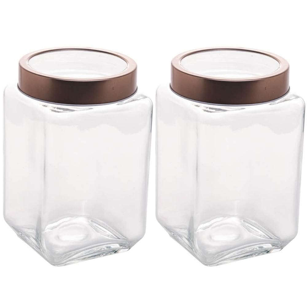 Kit 2 Potes de Vidro com Tampa Metal Rose Gold 1,7L Porta Mantimentos Lyor Gastro Vasilhas