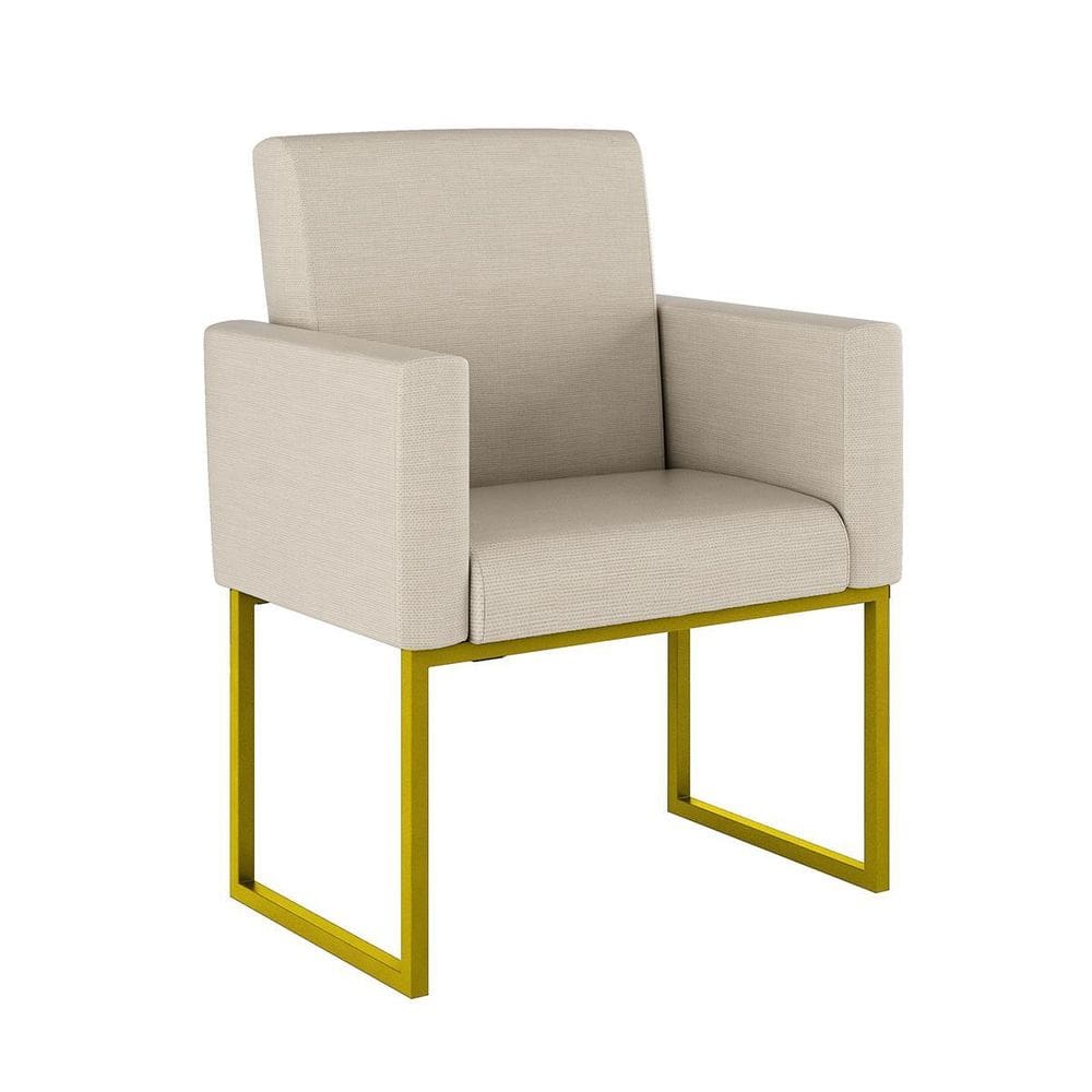 Poltrona Cadeira Decorativa Recepção Base Ferro Dourado