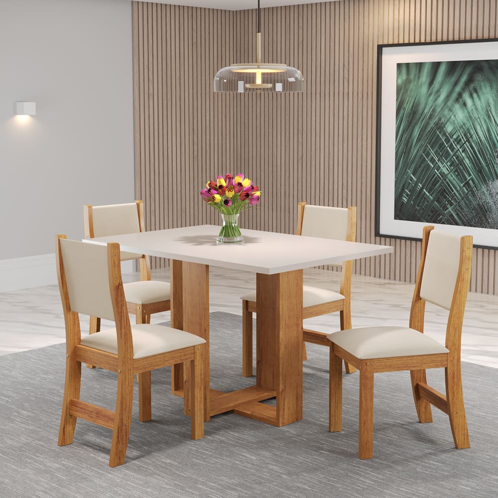 Mesa de Jantar Retangular Holy Com 4 Cadeiras Sol Cobre/Blonde/Bege - Casa Giulia