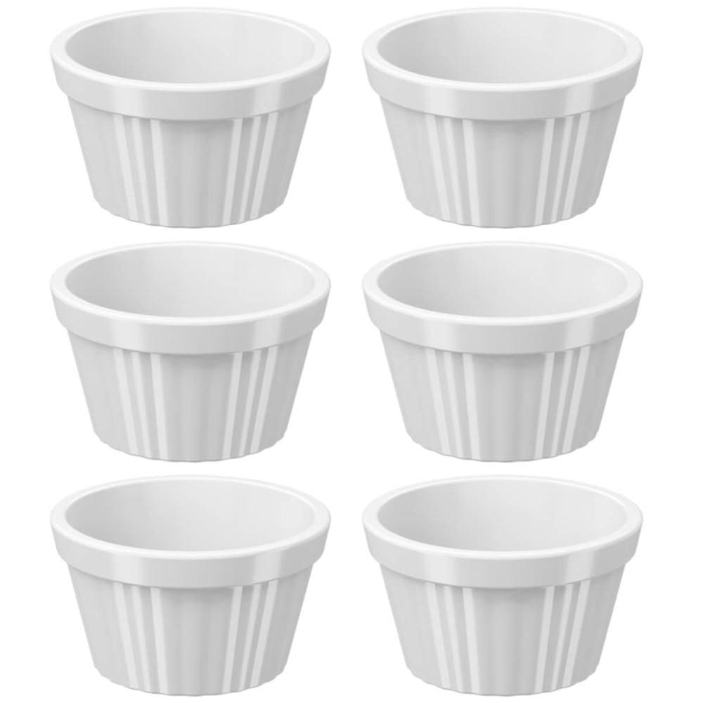 Conjunto 6 Ramekins Brancos Canelados 90ml Plástico Potinho Bowl Pequeno Uno Coza