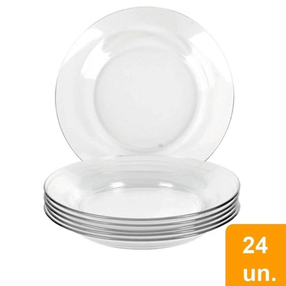 Jogo de 24 Pratos Fundos Astral Duralex 22,2cm Vidro Transparentes Nadir Figueiredo