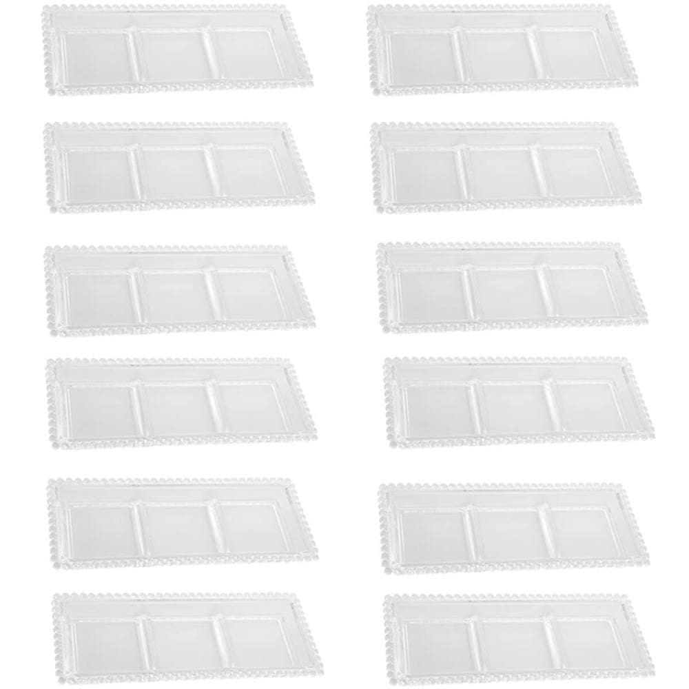 Kit 12 Petisqueiras Cristal Wolff Pearl 3 Divisórias 30x13cm Incolor Petisco Relevo Mesa Posta