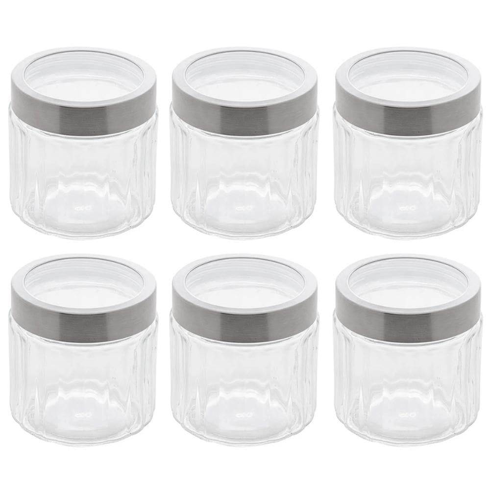 6 Potes de Vidros com Tampa Inox 870ml Sydney Lyor Condimentos Biscoito