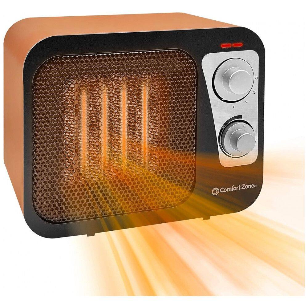 Aquecedor Elétrico Retro de Cerâmica com 2 Níveis de Potência e Termostato Ajustável, 110V, 1500W, Comfort Zone, Marrom