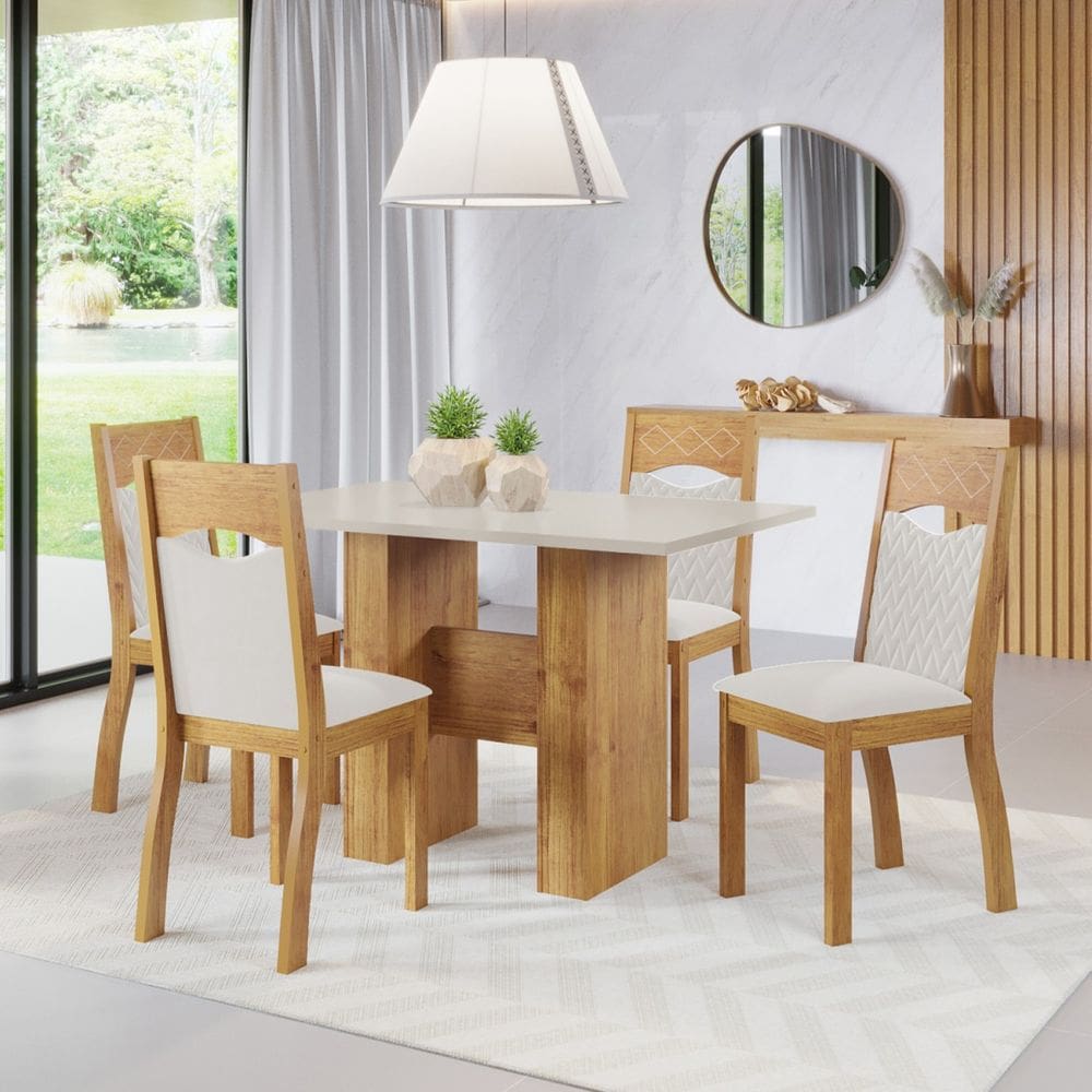 Mesa de Jantar Retangular Green Com 4 Cadeiras Pietra Cobre/Blonde/V.marfim - Casa Giulia