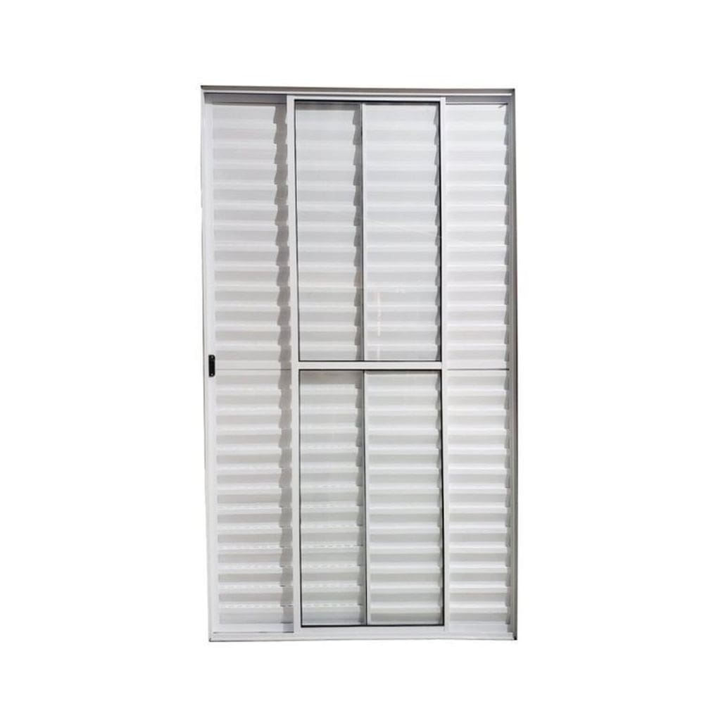 Kit com 2 Portas Balcão de Alumínio 3 Folhas 210 X 150cm Linha Modular Branco
