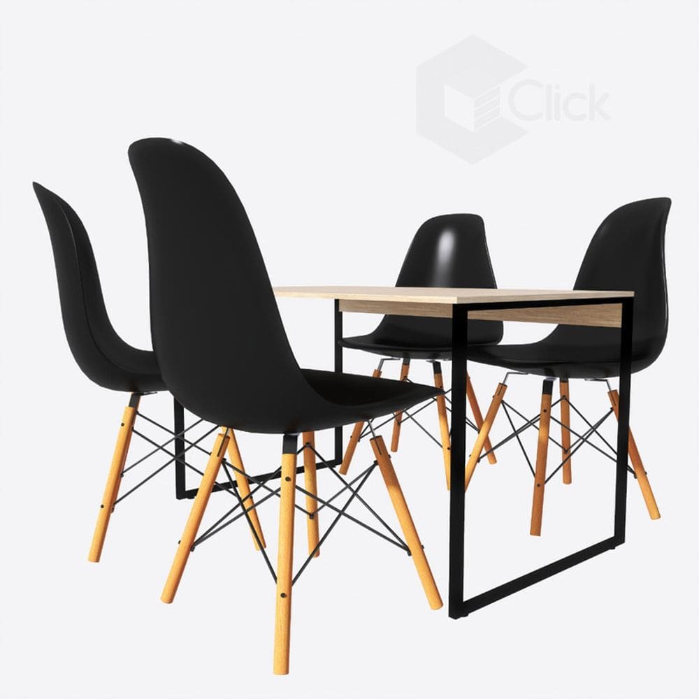 Eames 4 Cadeiras Preta E Mesa Base Ferro 120m Industrial