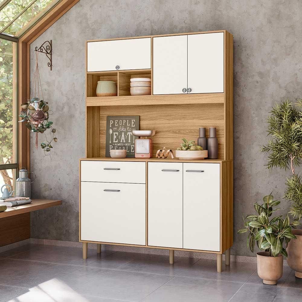 Armário Cozinha 6 Portas 1 Gaveta 120 cm Freijó Off White Cristal Erva Doce Nicioli
