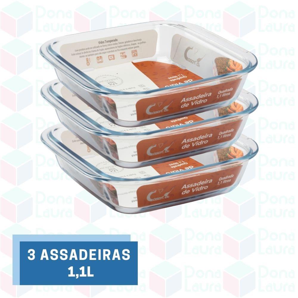 3 Forma de Vidro 1,1L Quadrada Sobremesa Servir Pequena Mesa