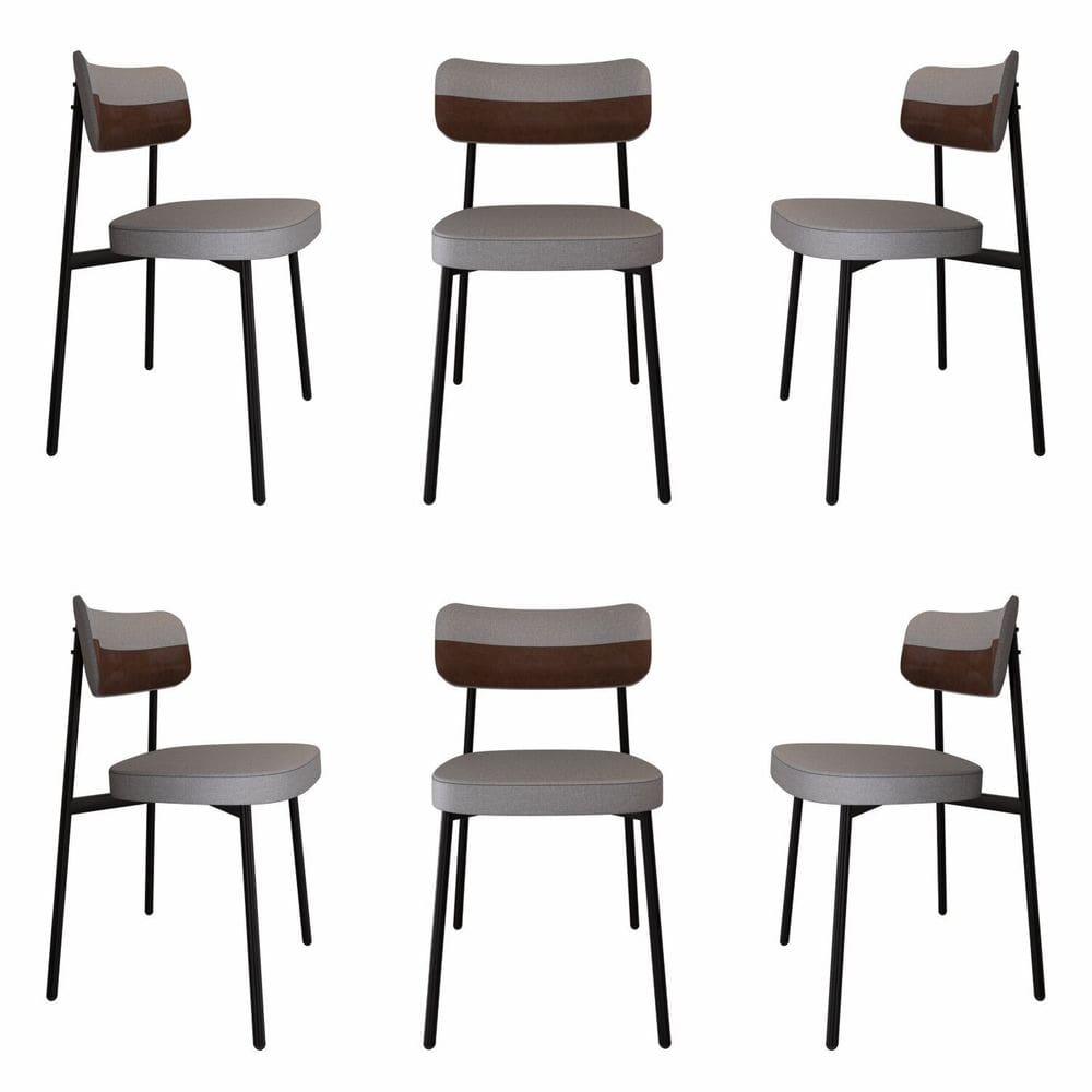 Cadeira Fixa com 4 Pés 50 X 44,7 X 83,8 Cm com 6 Unidades Alloa Corriente Cinza Claro/Whisky/Preto Epoxi