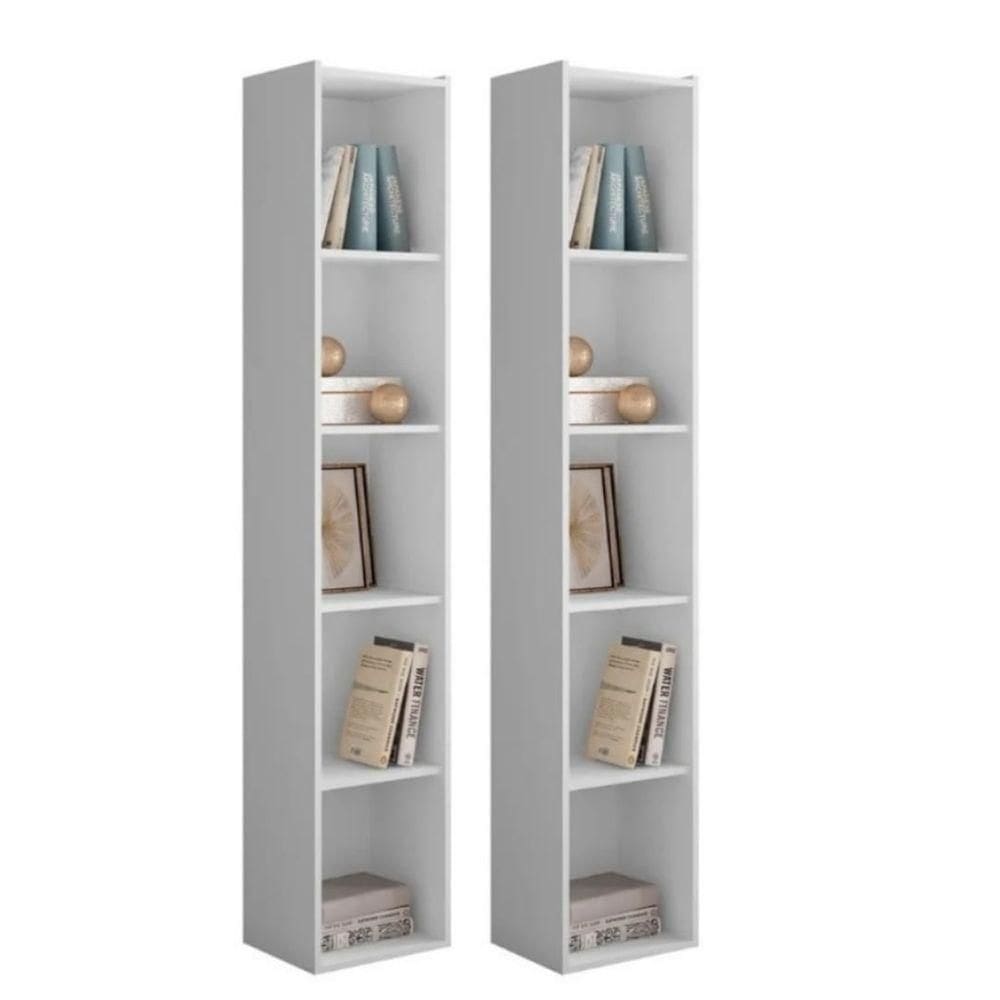 Estante Livreiro Com Prateleiras Janaína Kit 2 Unid Branco