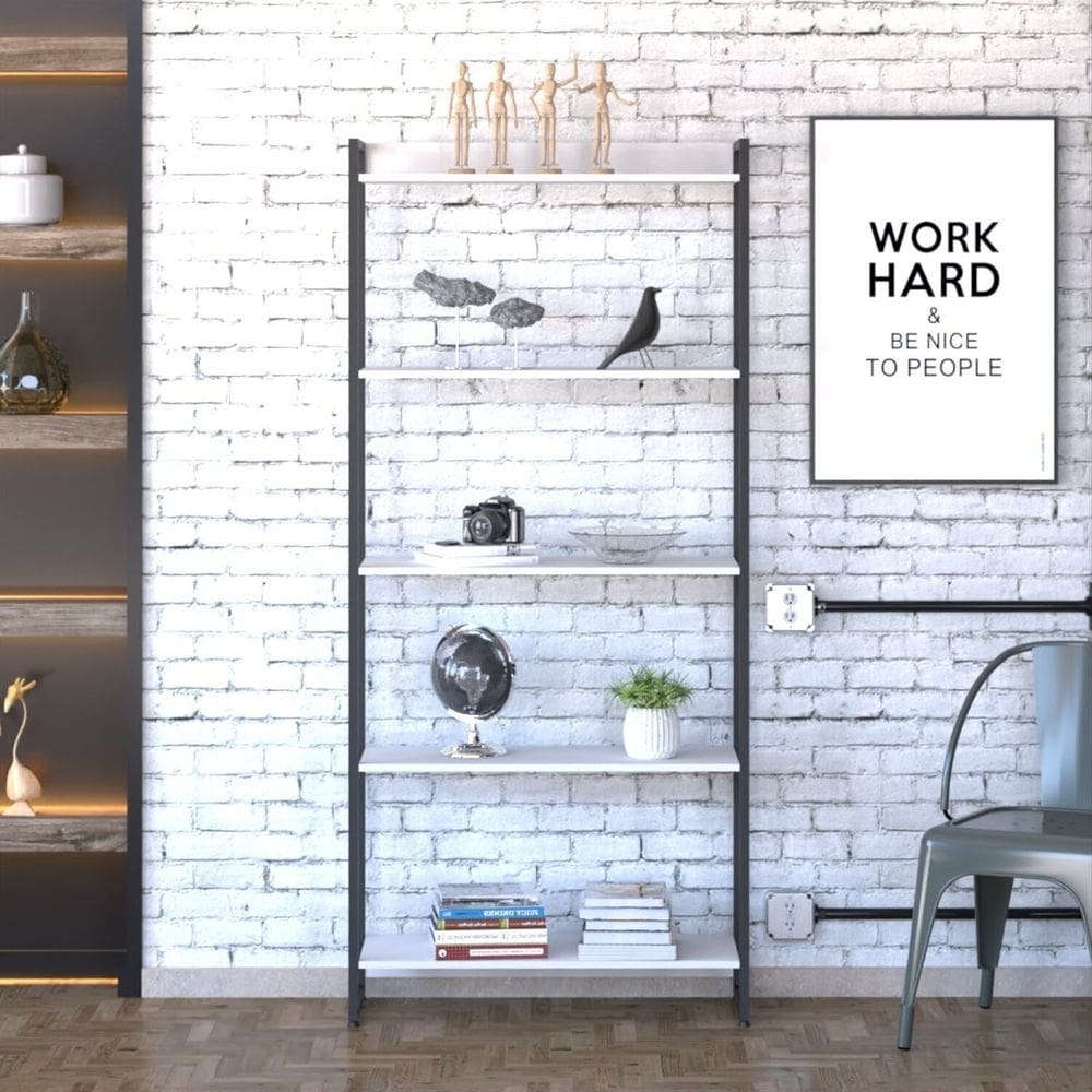 Estante para Livros Industrial Multiuso 5 Prateleiras 187x80cm Dynamica Yescasa Branco Chess / Preto