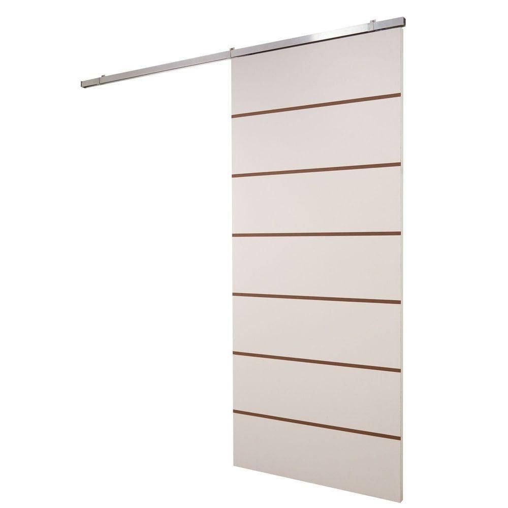 Porta De Correr Branco Prime Frisada Kit Alumínio F09 - 210x80