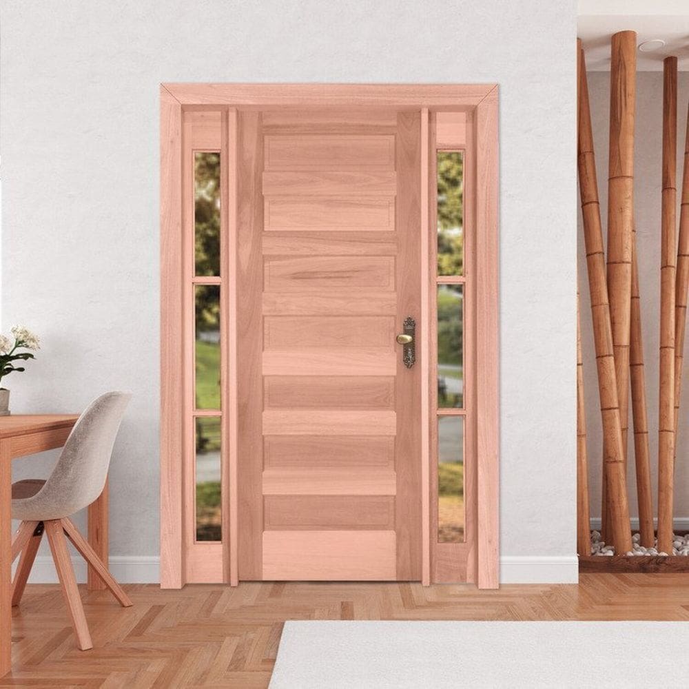 2 Kits de Porta de Madeira 2 Vitrôs Direita 213cmx136cmx12cm Pe28 Esel Natural