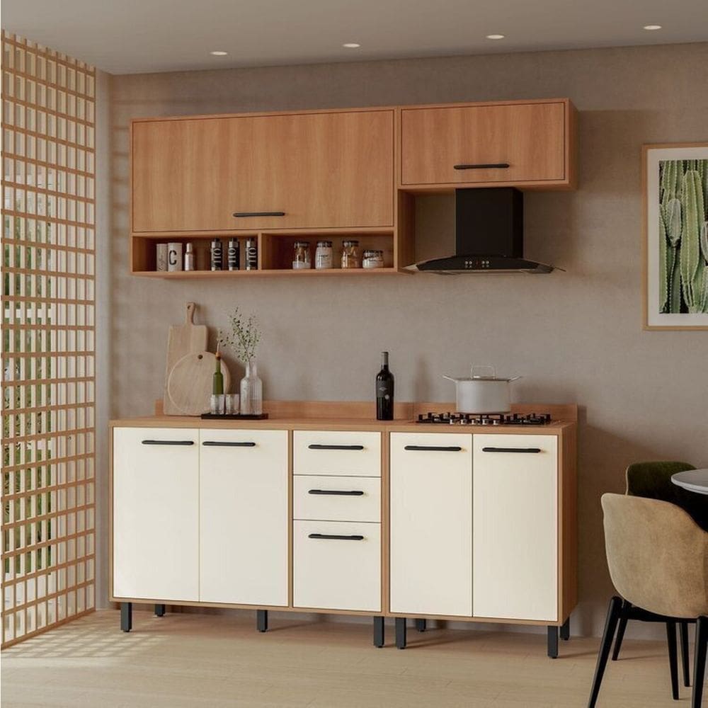 Cozinha Modulada Havana com Tampo 07 Portas e 2 Gavetas Rovere/Champanhe