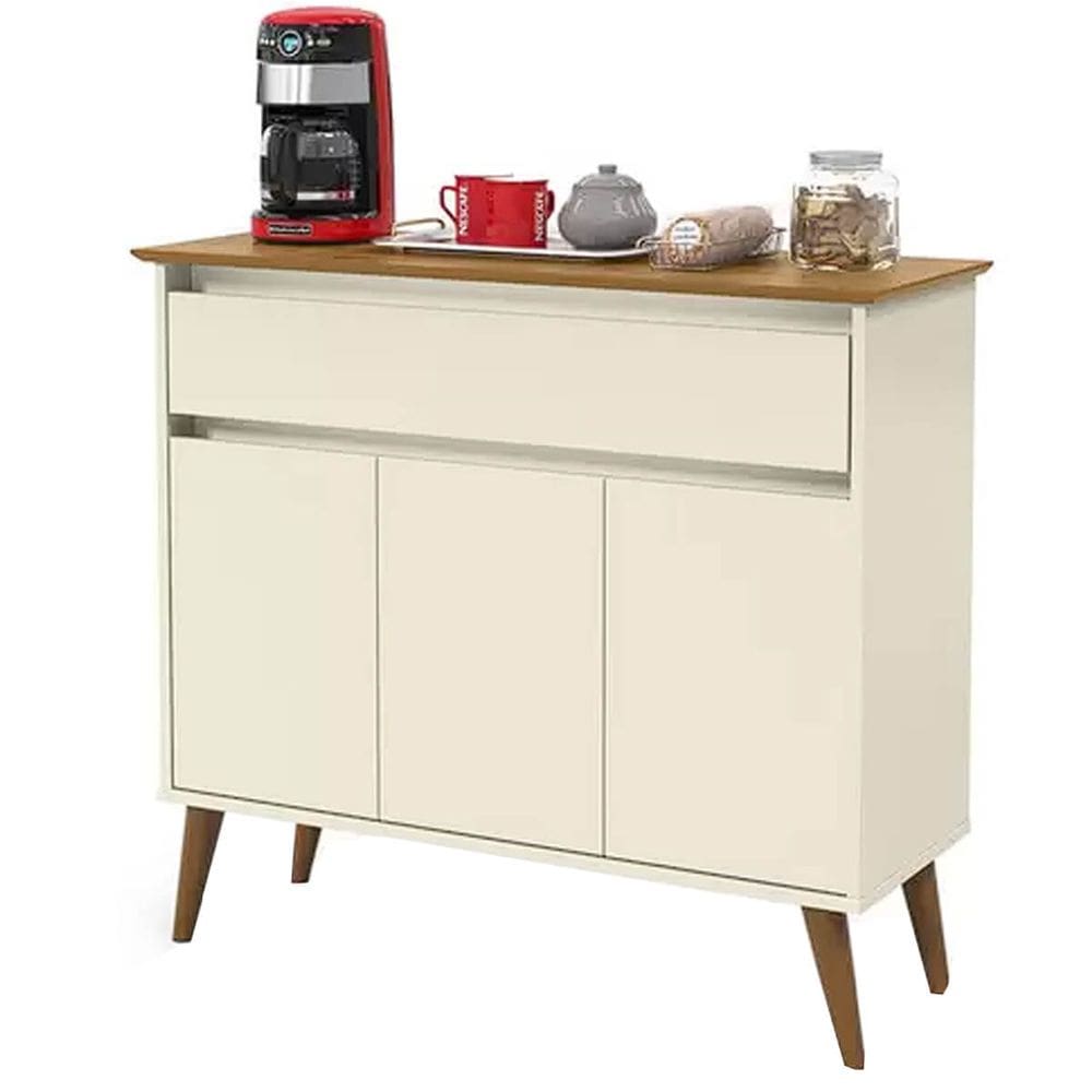Aparador Buffet Zeus 3 Portas 1 Gaveta EJ Cor Off White Freijó