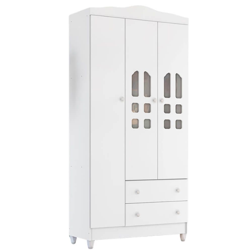 Guarda Roupa Infantil Eloa 3 Portas 2 Gavetas Carolina Baby Cor Branco