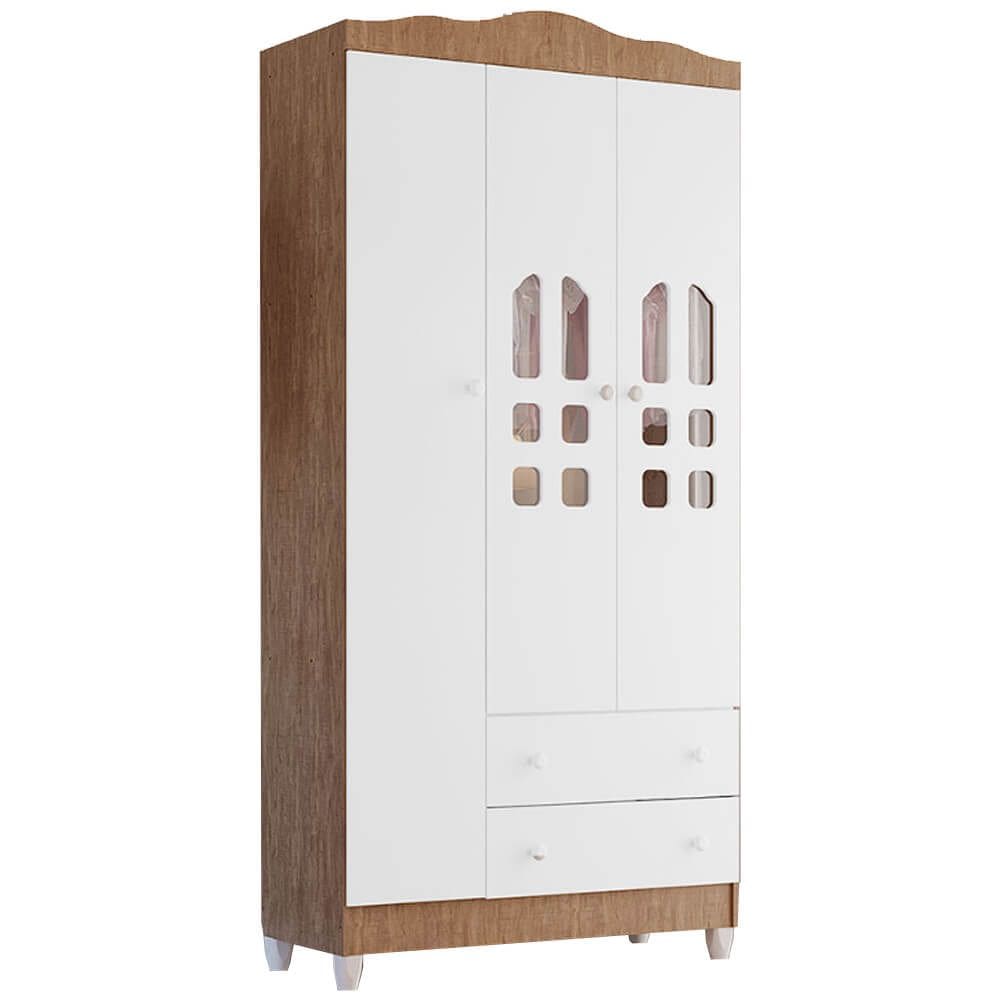 Guarda Roupa Infantil Eloa 3 Portas 2 Gavetas Carolina Baby Cor Branco Amadeirado