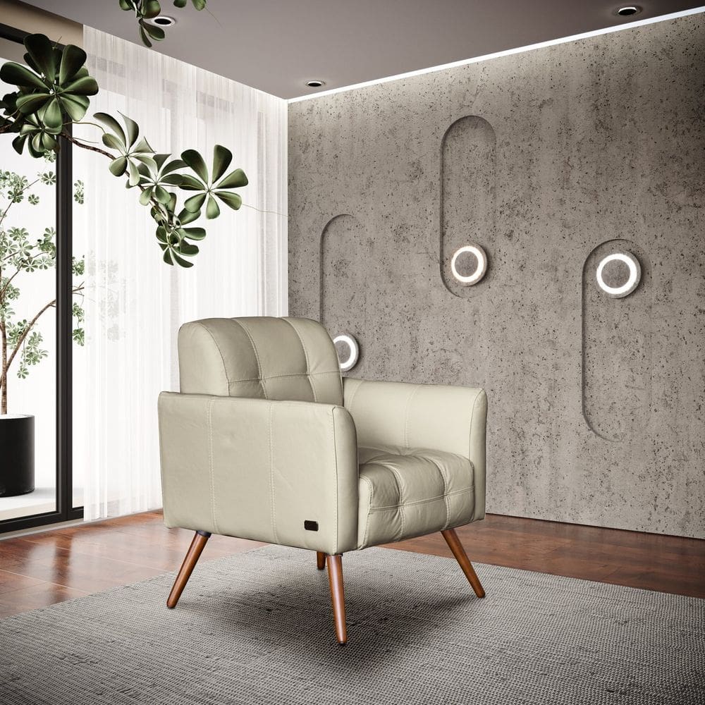 Poltrona Couro Legítimo Bia 80x67cm Tiza