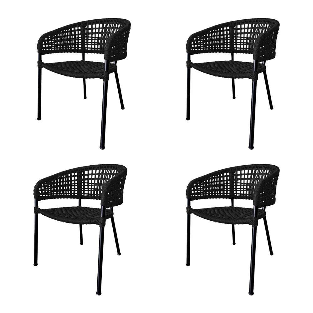 Kit 4 Cadeiras Sol Corda Náutica Base em Alumínio Preto/preto