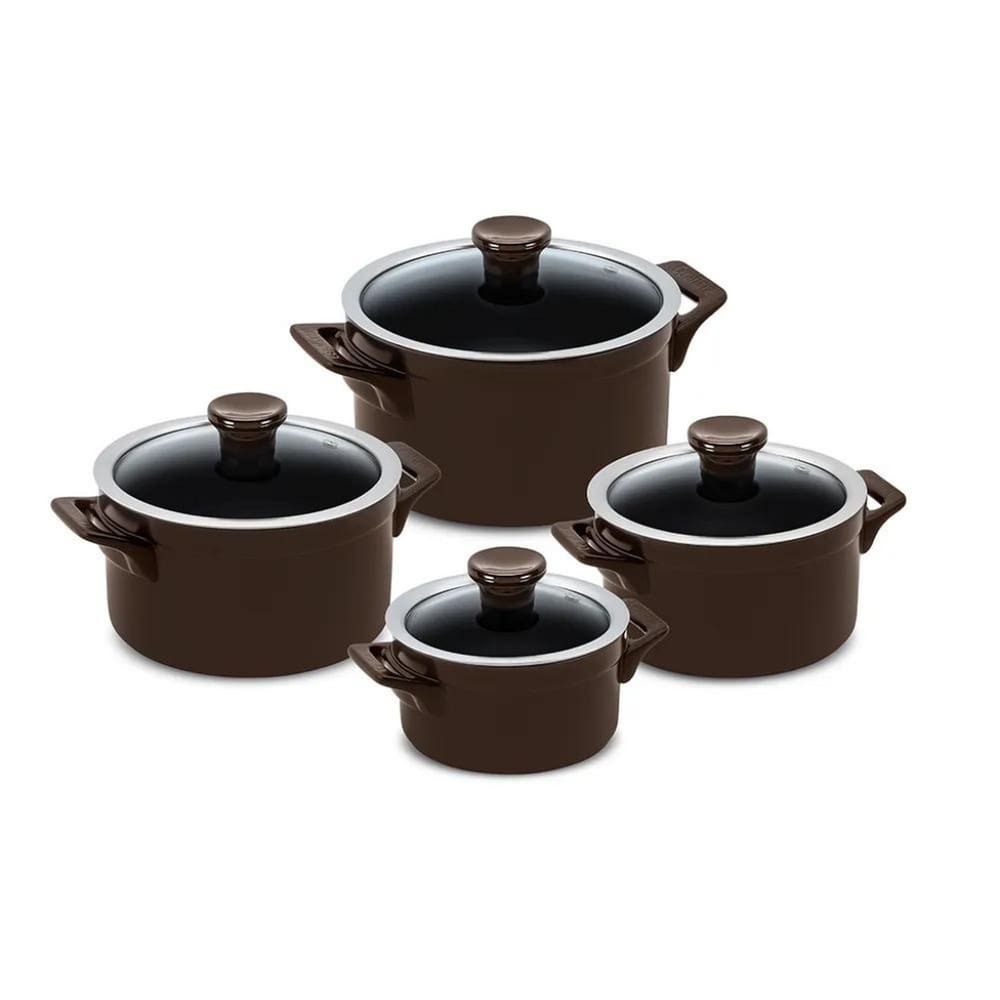 Jogo De Panelas Em Cerâmica Indução Clear Com 4 peças Ceraflame Chocolate