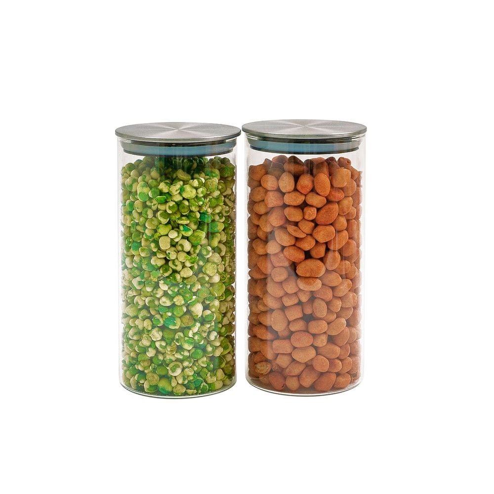 Kit 2 potes de vidro com tampa inox hermético redondo 1,3L - Tud