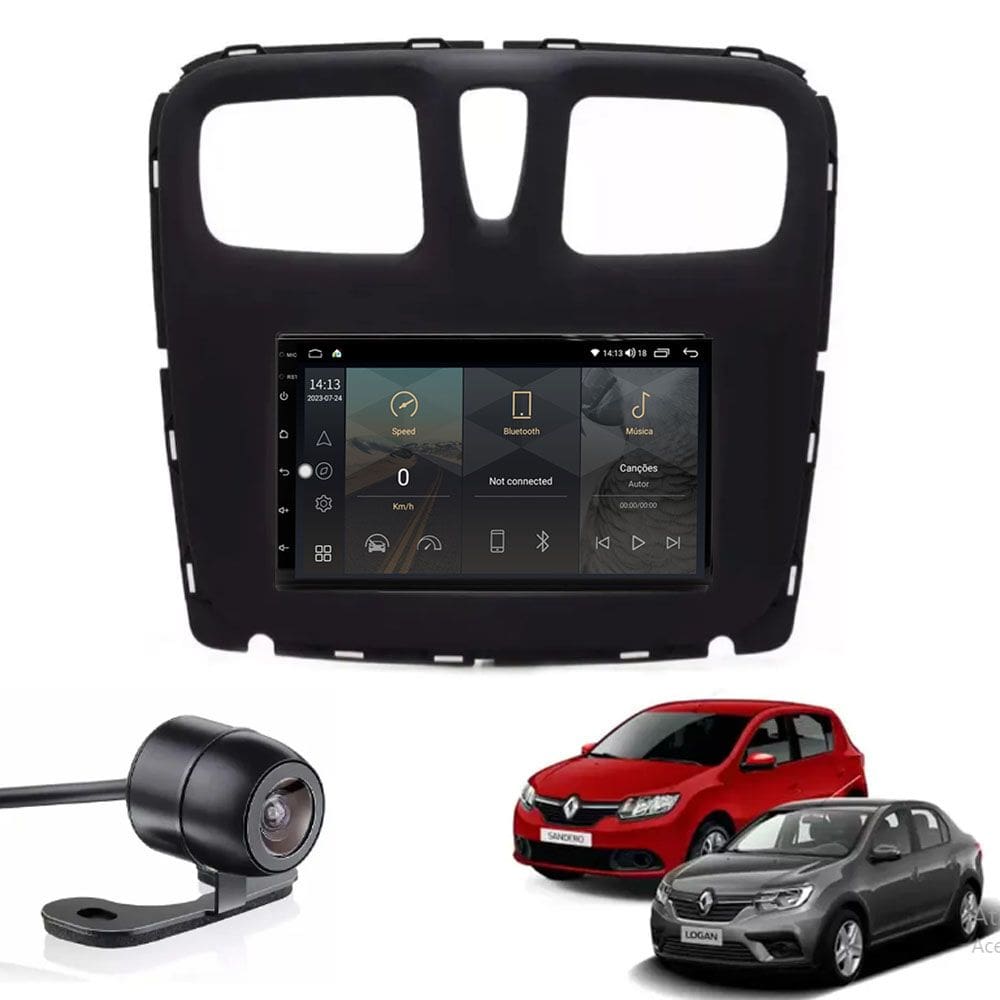 Central Multimídia Renault Logan Sandero 2015 em diante sem rádio Tela IPS de 7" Polegadas Quad Core 2GB Carplay e Android Auto GPS + Câmera de r