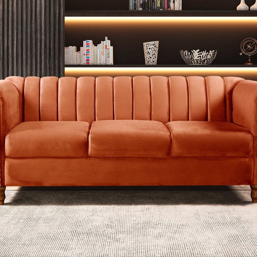 Sofá Chesterfield Realeza 3 Lugares Decoração Retrô Terracota