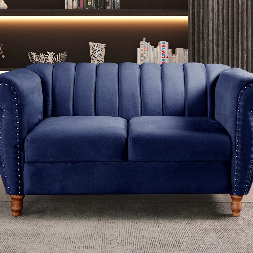 Namoradeira Realeza Sofá Chesterfield Decoração Sala Recepção Estilo Retrô Azul Marinho