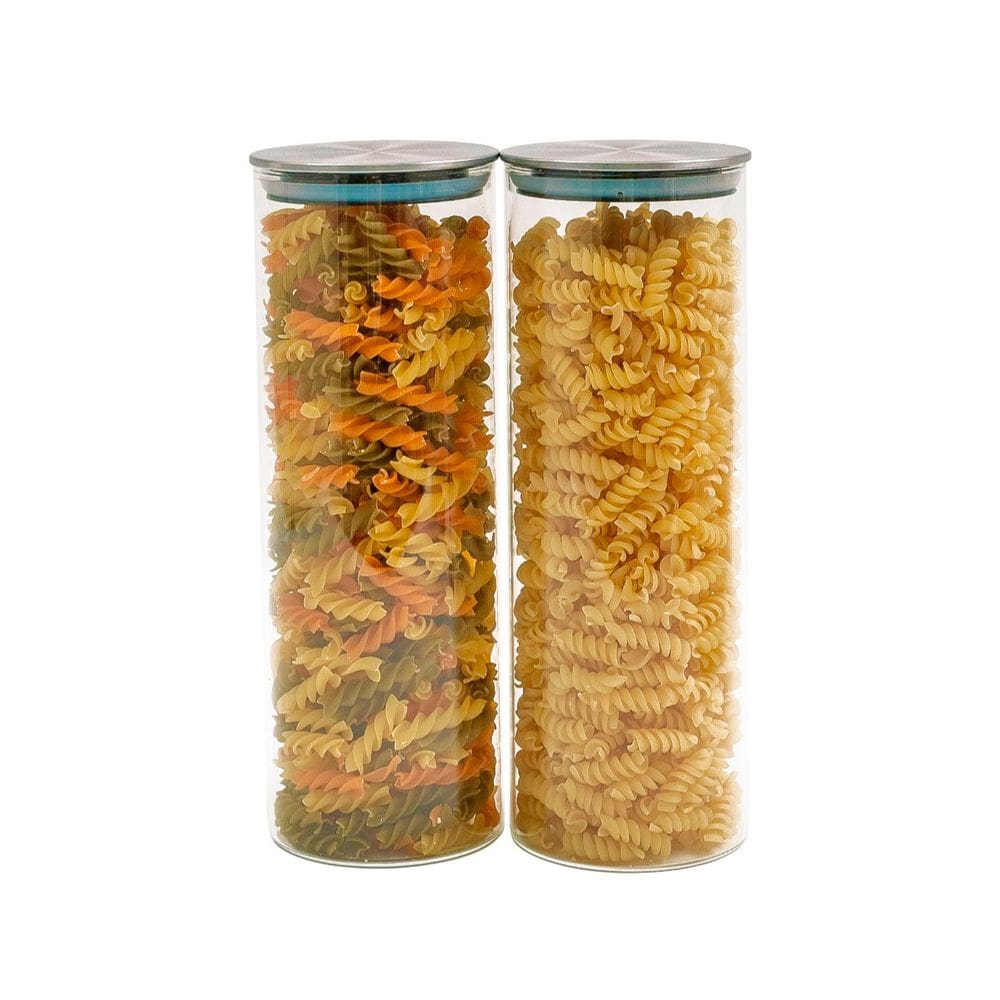 Kit 2 potes de vidro 1,7L com tampa inox hermético - Tud