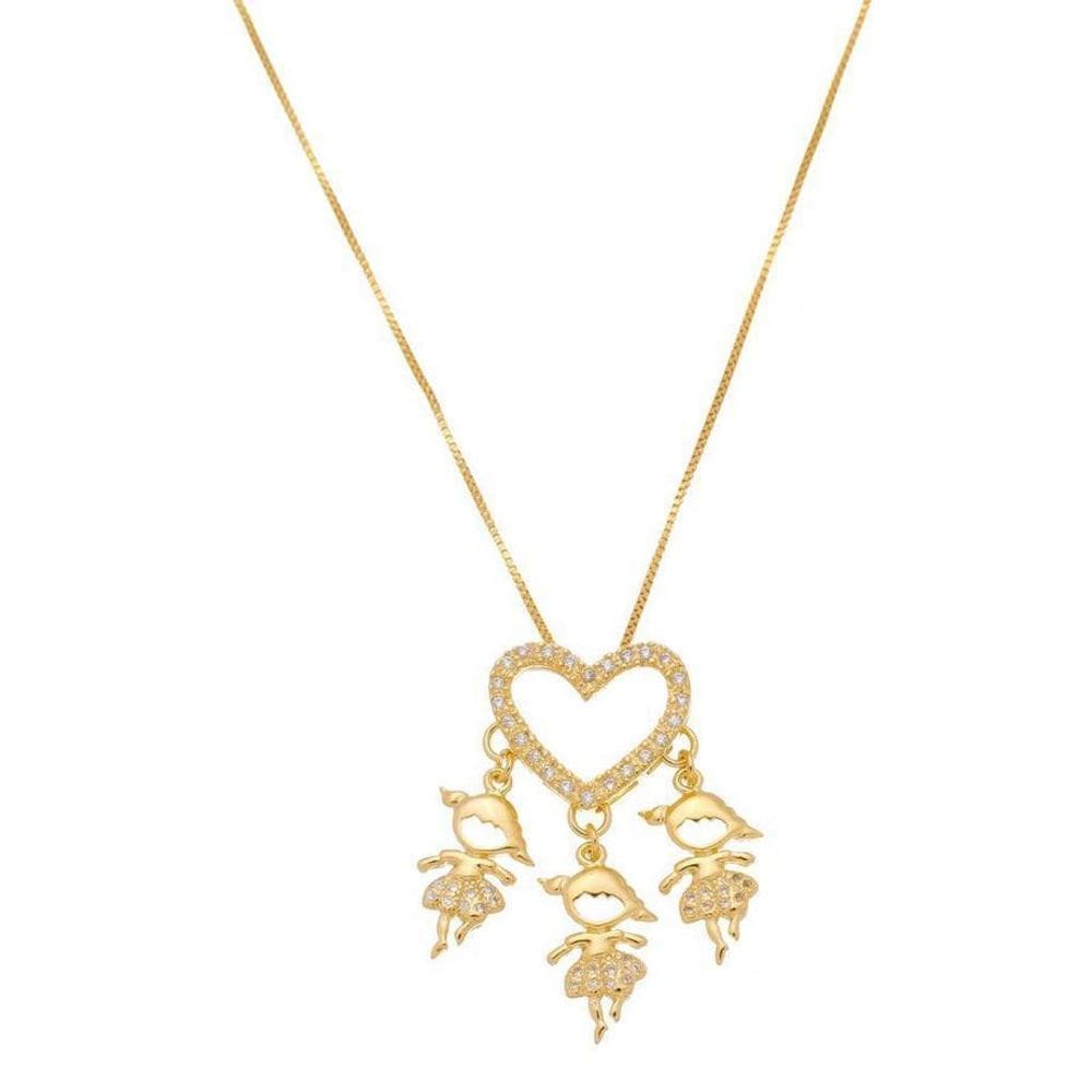 Colar Com Pingente Três Meninas Banho De Ouro