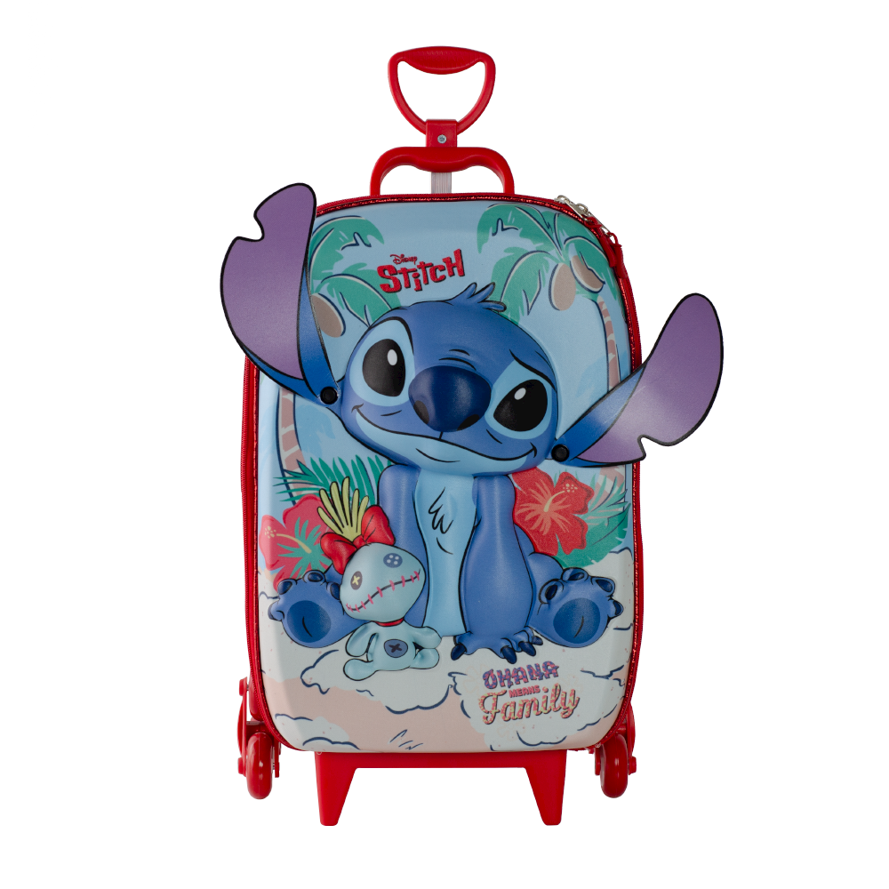 Mochila Escolar Roda Tripla 3D Stitch Praia Infantil Meninas